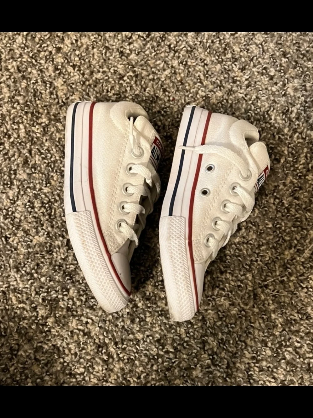 Converse Kids' All Star Low Top Sneakers in White with Red Trim